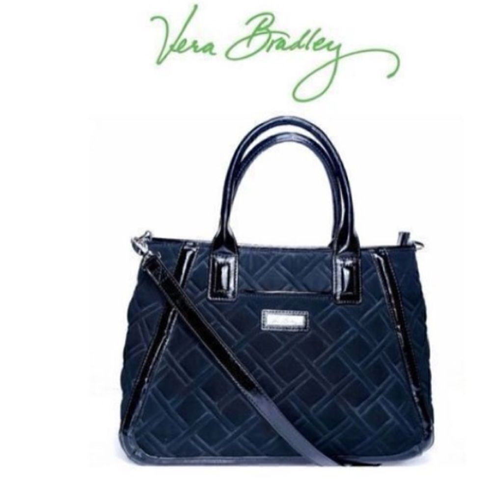 Vera Bradley Women’s Quilted Trimmed Trapeze Tote Black Crossbody Bag Purse